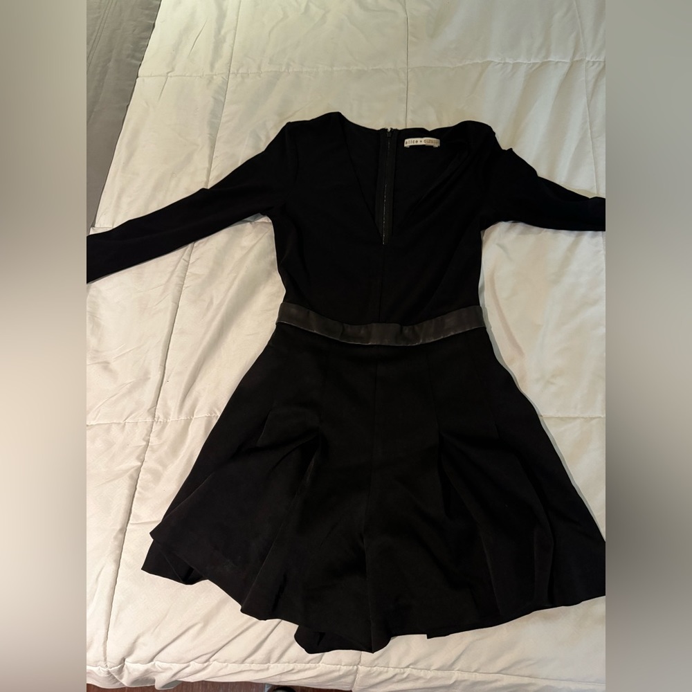 Alice & Olivia Black Crepe Romper with Pleats, Size 0